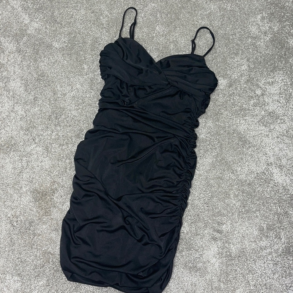 Black scrunch mini dress